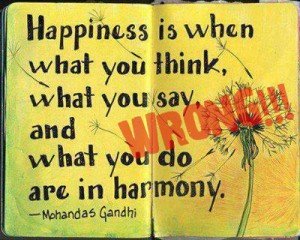 Happiness is when what you think, what you say and what you do are in harmony. - Mohandas Gandi